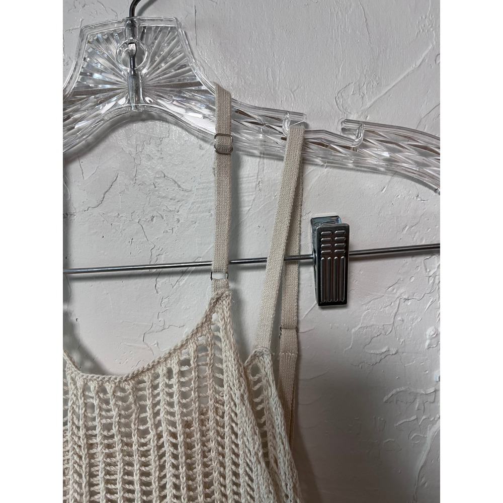 MODERN CITIZEN Knit Open Weave Tank Top Beige‎ Cotton Adjustable Straps Size L - Picture 3 of 5